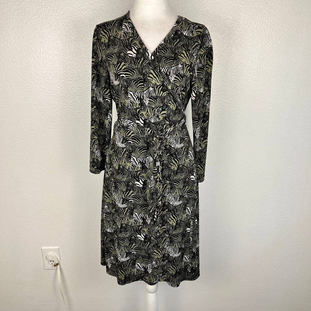 Banana Republic Wrap Dress Knee Length Medium Novelty Zebra Print Teacher Artsy